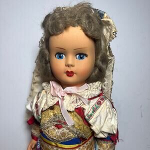 Vintage 30s Eastern European Dressed Composition Doll 17 Inches Bride Jointed